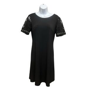 Tommy Hilfiger LBD Short Lace Sleeve Stretchy Black Sheath Dress Size 6